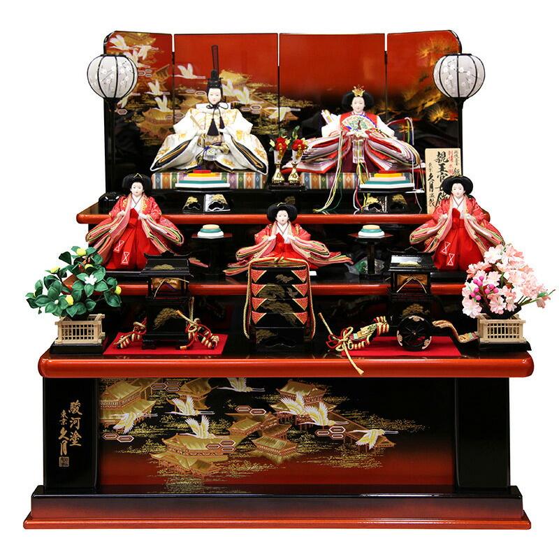 久月 雛人形 飾り方 三段 飯塚孝作 刺繍 木胴木手使用 駿河塗 h023-k