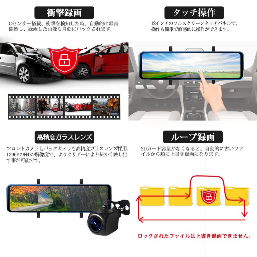 SUZUKI用の非純正品 スペーシア ドライブレコーダー 前後カメラ 12