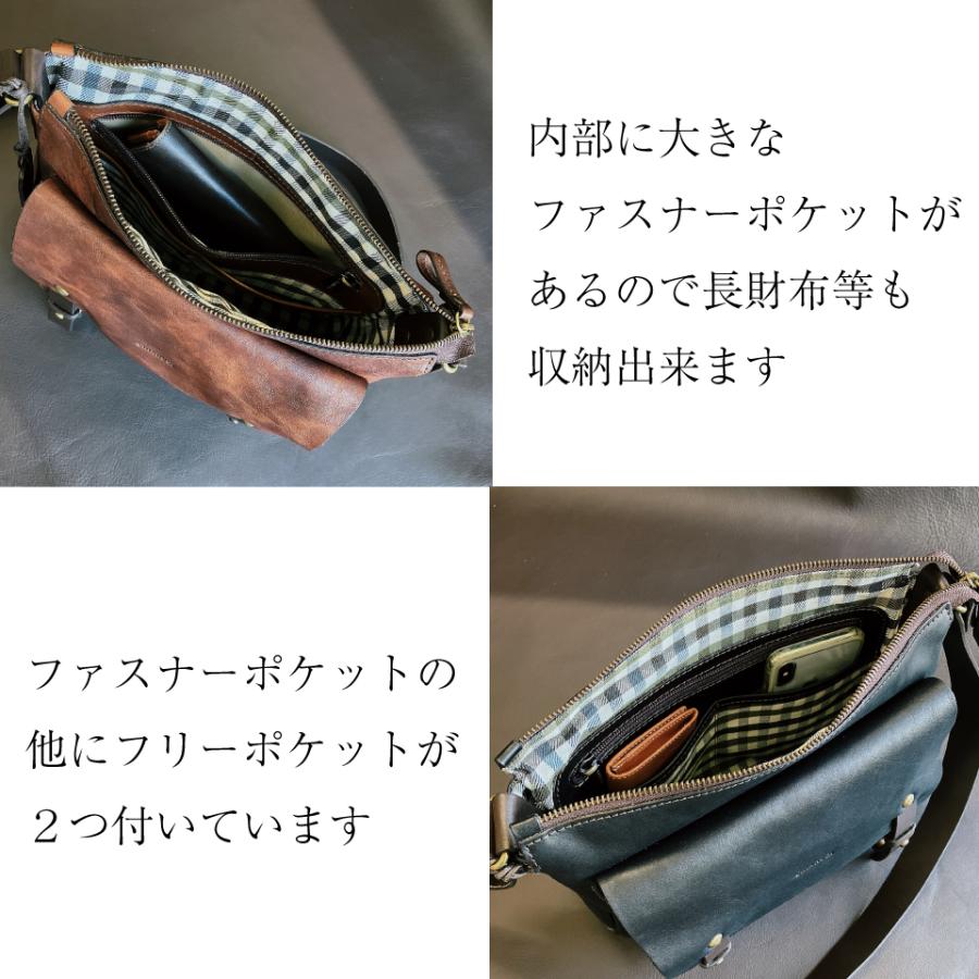 イタリア製 本革 牛革 ベジタブルタンニン ショルダーバッグ ユニ