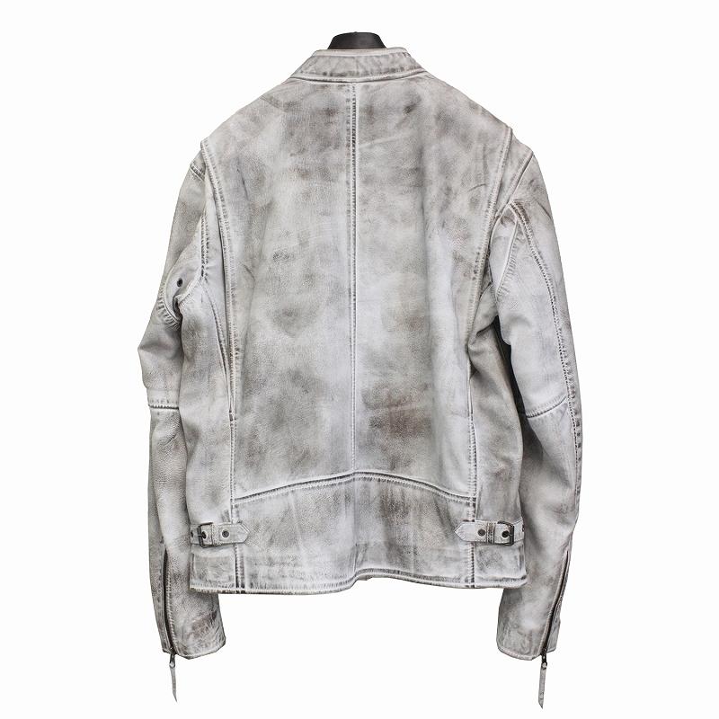 本革 ラムレザー】ホワイト シングルライダースジャケット メンズ