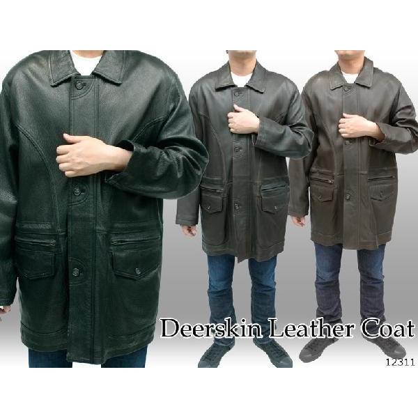 ハーフコート メンズ レザーコート ディアスキン 本革 ステンカラー 革