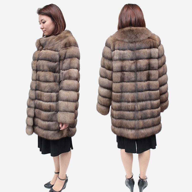 レディース 毛皮コート ファーコート ロシアンセーブル ノーカラー