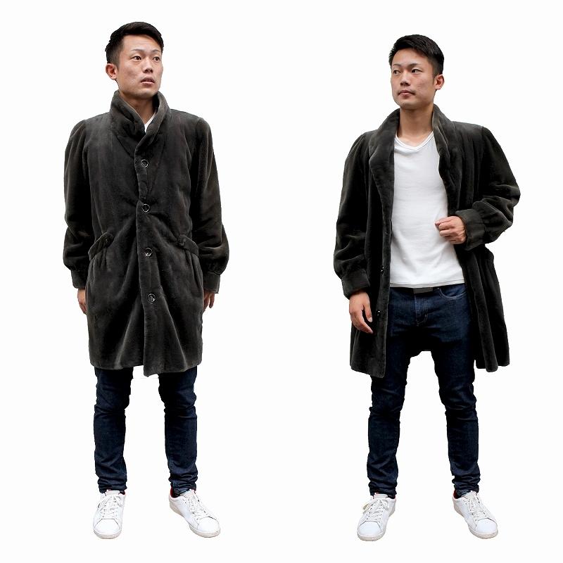 サガミンク シェアードミンク メンズ 毛皮コート モスグリーン