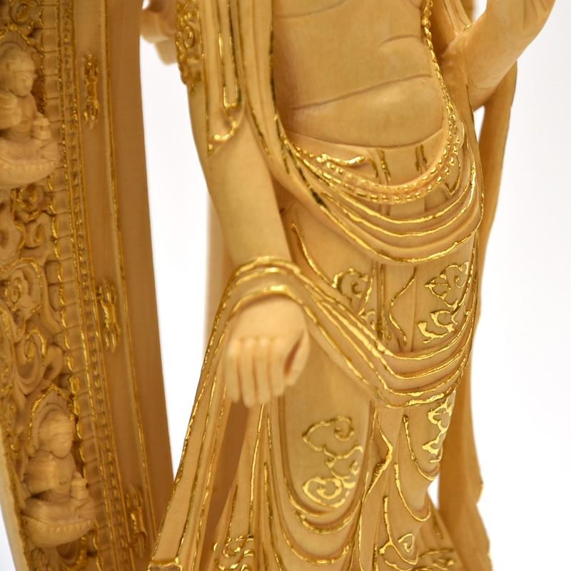 修縁堂】43CM 欠損品 木彫仏像 薬師三尊立像 彫刻 本金 切