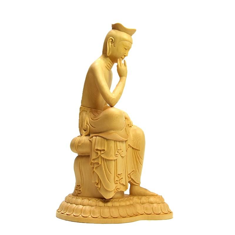 木彫仏像 広隆寺形【弥勒菩薩半跏思惟像】 桧木 総高約30cm : 海宇工芸