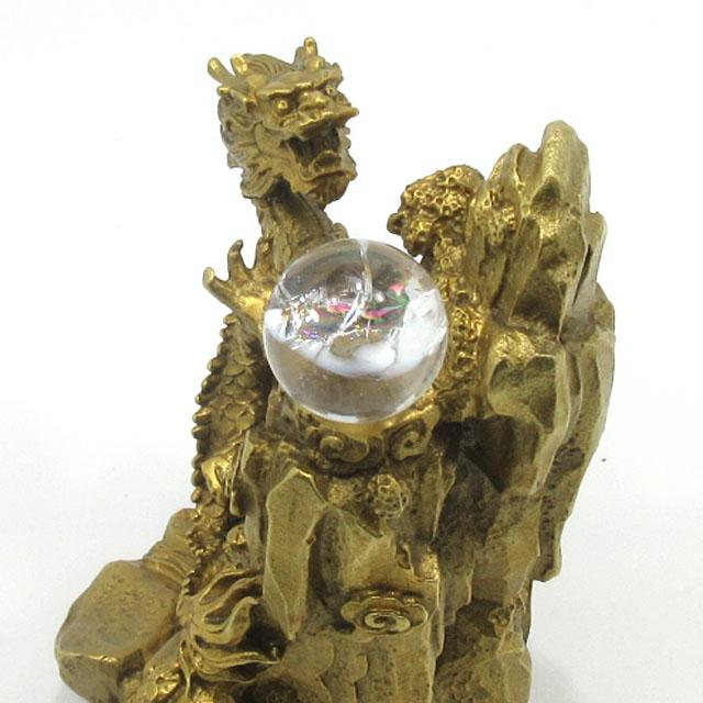龍 置物 風水 山水龍 開運 龍の置物 虹入り水晶付 丸玉 上山龍 辰 竜