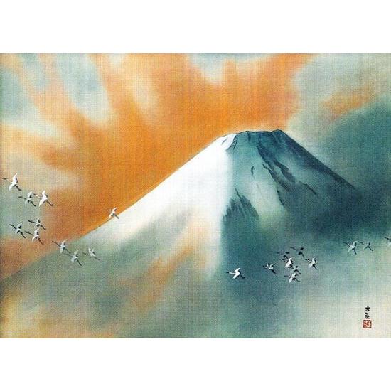 横山大観 淡彩彩色画 富嶽図 絹本 肉筆 扁額仕立て 模写 横山大観淡彩