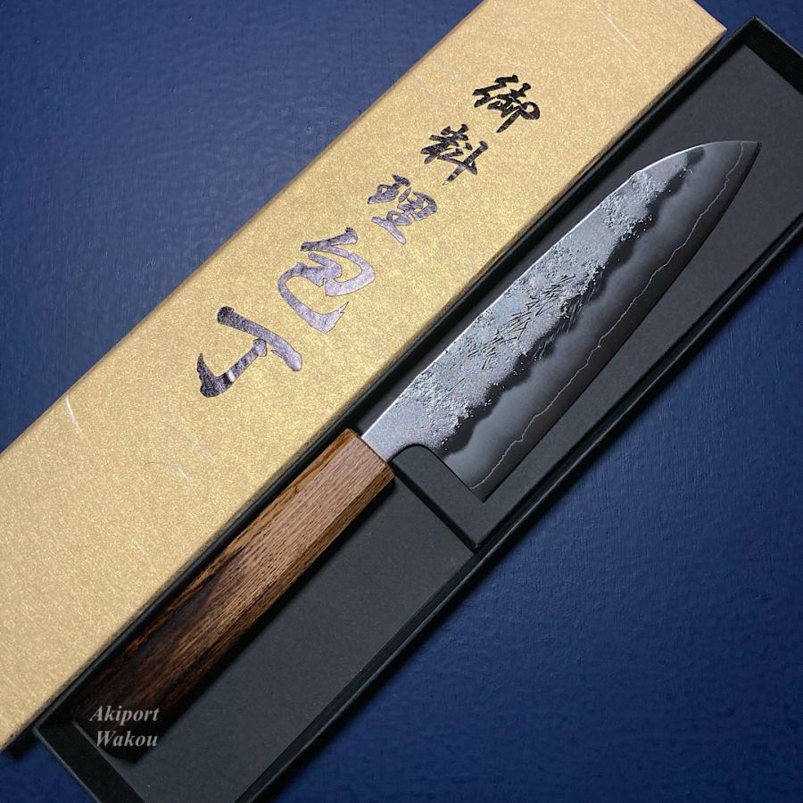 包丁 三徳包丁 165mm 義弘作 銀三鋼 銀紙三号 梨地仕上げ 樫漆柄