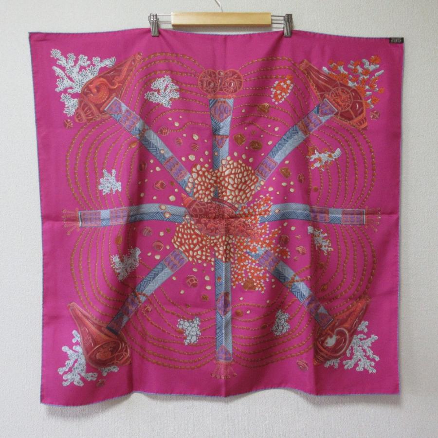 HERMES（エルメス） 美品 カレ90 CHEMINS DE CORAIL 珊瑚の小道 大判