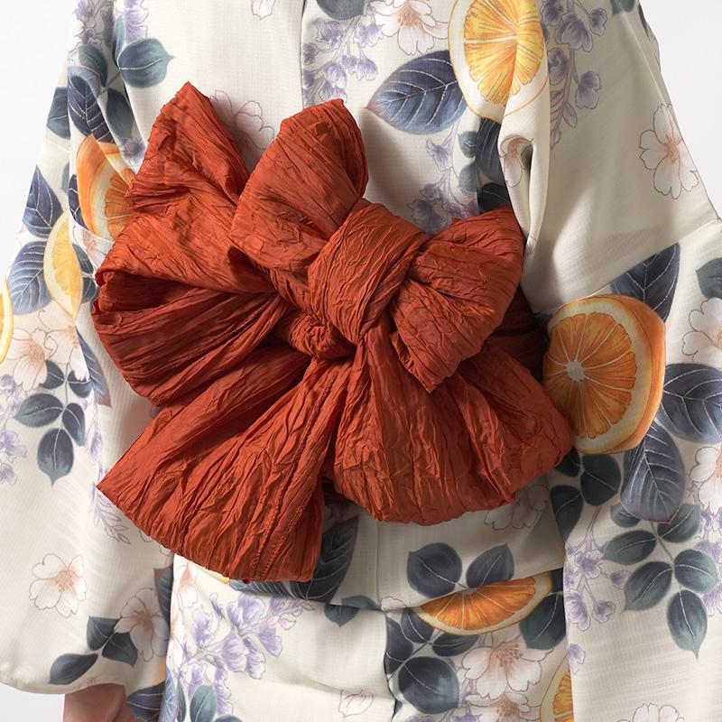 浴衣 2点セット シトラスと花 レモン オレンジ 藤 桜 クリーム オフ白