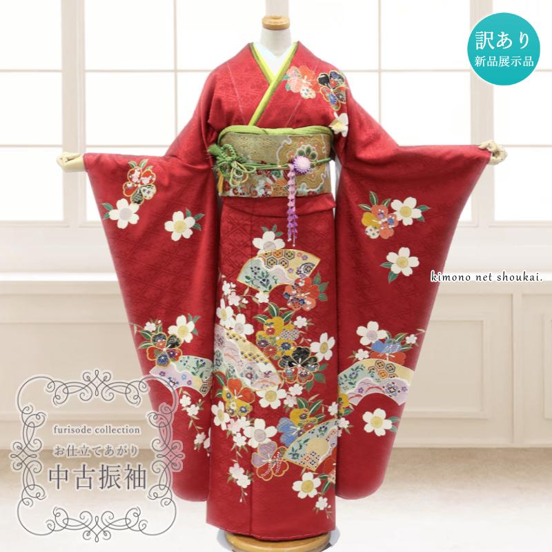 送料無料】【中古】 振袖 正絹（展示品 ランクS えんじ 赤 古典 桜