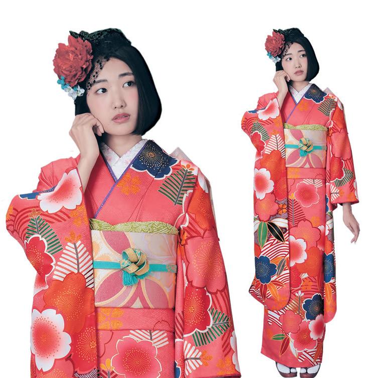 H.L（アッシュ・エル） 振袖3点セット 濃渋ピンク地大輪桜紋 振袖 袋帯