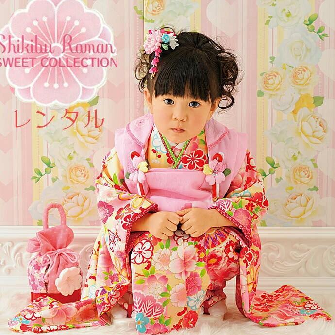 七五三 レンタル 着物 3歳 被布 女の子 フルセット 被布セット レトロ