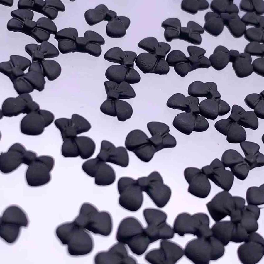 ネイルパーツ リボン 黒 7mm 艶消し 50個 ミニ 3D 立体 蝶々結び