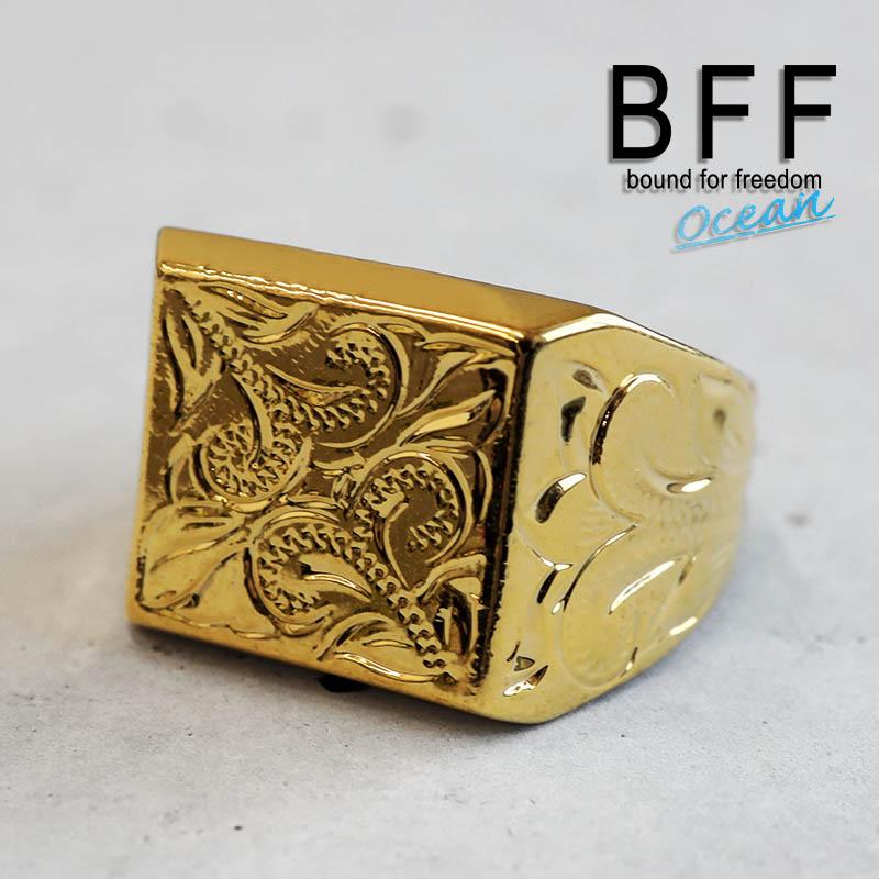 BFF ブランド ハワイアンリング メンズ 印台リング 四角 スクエア