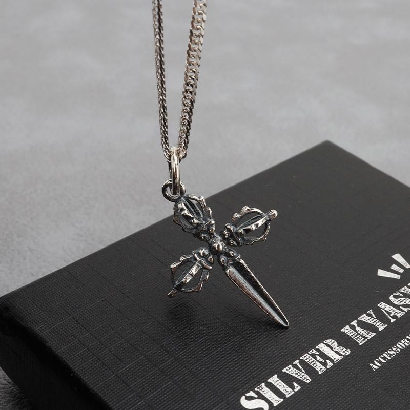 シルバー925 十字五鈷杵ネックレス 密教法具 シルバー 細身 6面カット