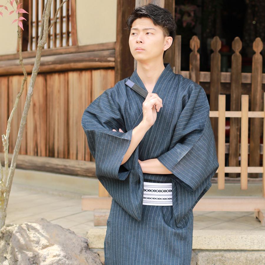 単品】紳士綿麻しじら浴衣 Q柄 襷縞藍（たすきしま）SS/S/M/L/LL 織り