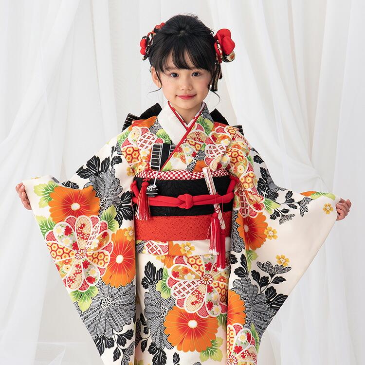 七五三 着物 7歳 四つ身 単品 女の子 着付けマニュアル付き 生成り地に