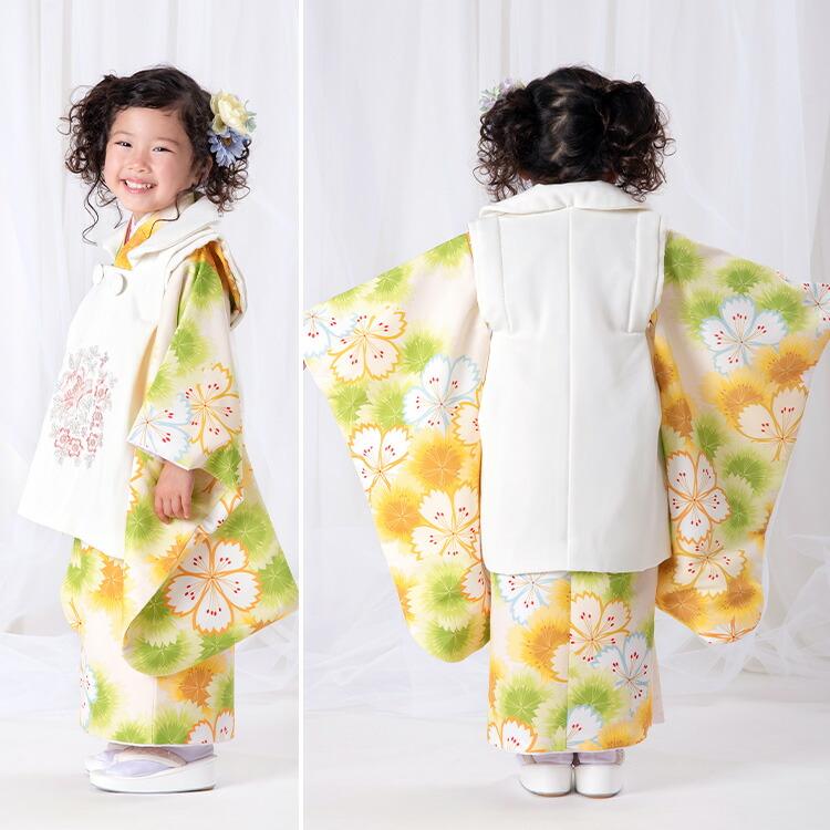 七五三 着物 3歳 三つ身 単品 女の子 着付けマニュアル付き 生成り地に
