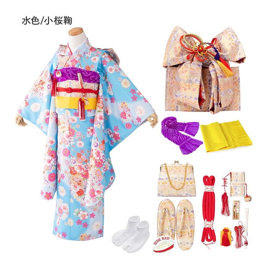 七五三 着物 四つ身 セット 女の子 7歳 7才 小紋柄 結び帯 筥迫 草履