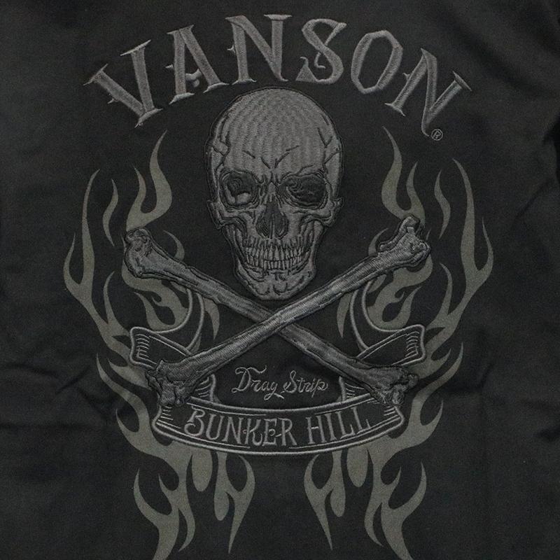 VANSON（バンソン） クロスボーンスカル 刺繍 天竺 長袖 Tシャツ NVLT