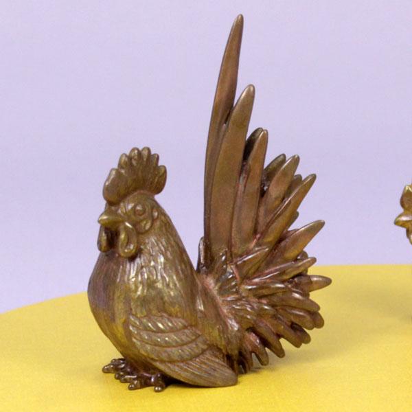 置物 干支（黄銅製）酉・鶏・にわとり・ニワトリ チャボ 雄 大 : 京都