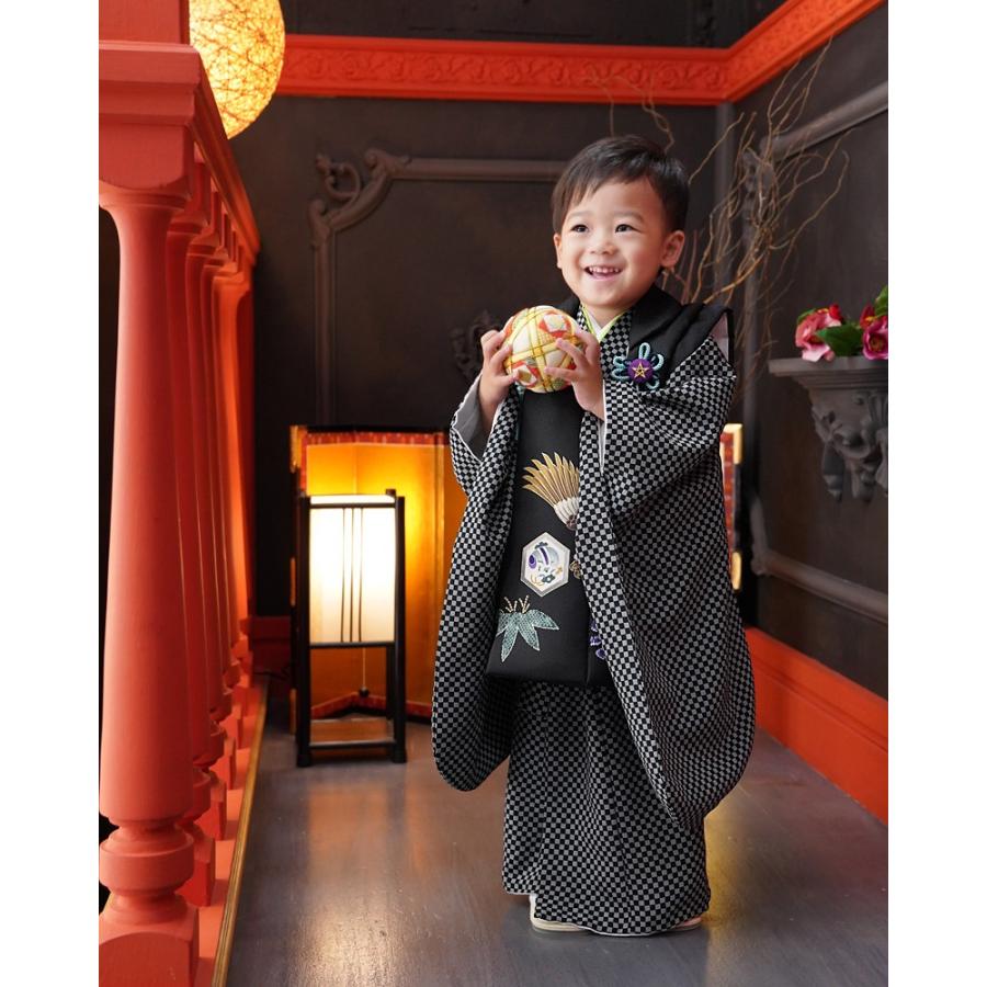 京都瑠璃雛菊 男の子 3歳 着物 三歳 被布セット 被布 キッズ 753 市松
