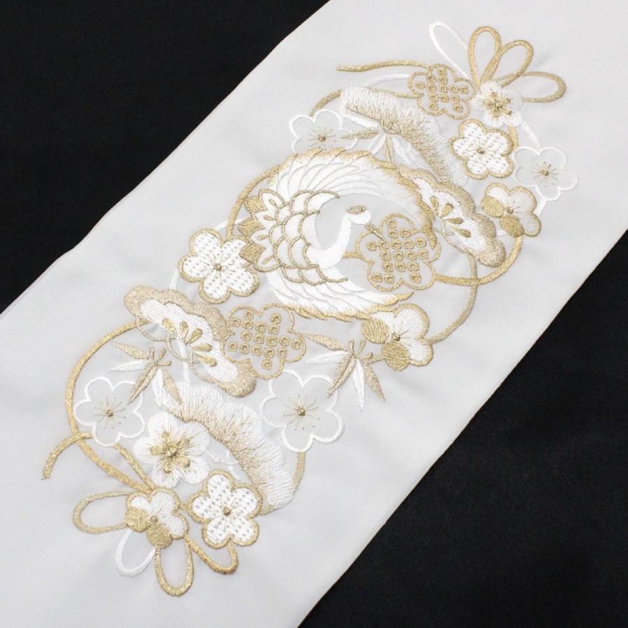 半衿 刺繍 振袖 半襟 袴 白地 金刺繍 成人式 結婚式 卒業式 鶴 飛翔