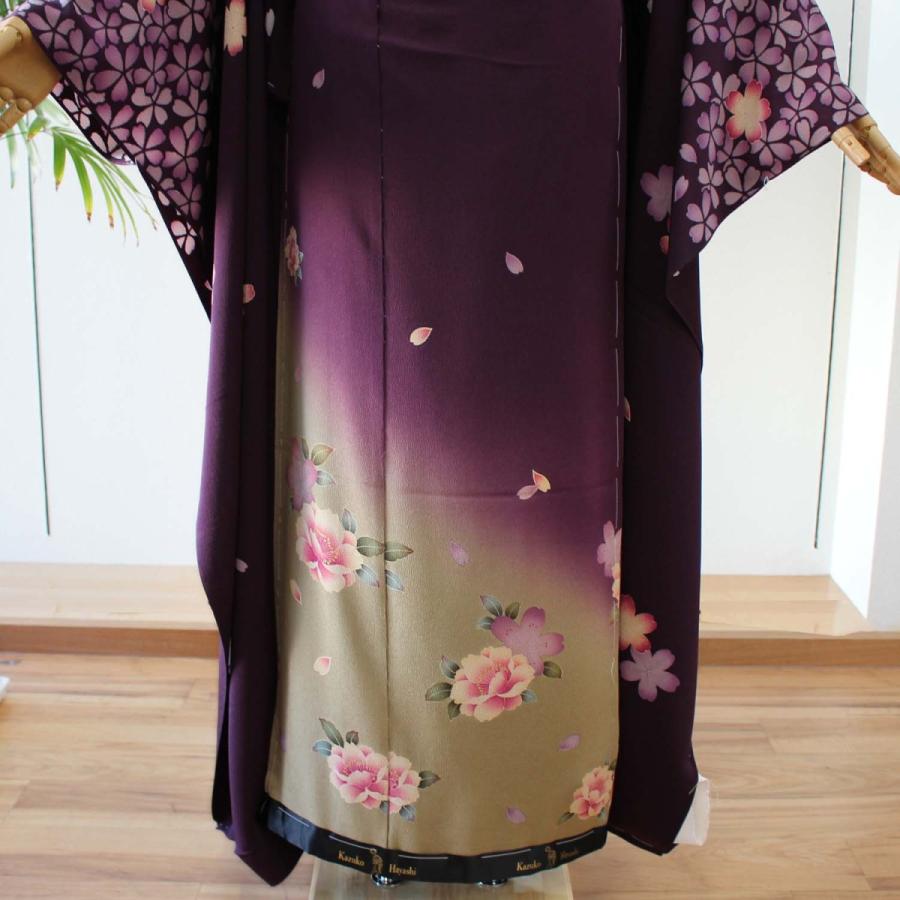 振袖 正絹 格安 新品 仮絵羽 生地 単品 未仕立て品 紫 桜 パープル