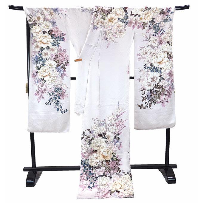 仕立て付き 正絹 振袖 f-010-t 薄藤色 牡丹 菊 刺繍入 新品購入 単品