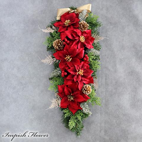 クリスマスリース ポインセチア スワッグ 赤 玄関 おしゃれ 造花 W-372