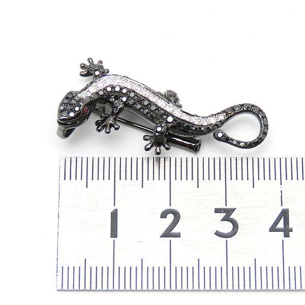 送料無料 K18 トカゲ ブローチ ペンダント トップ ブラック ダイヤ