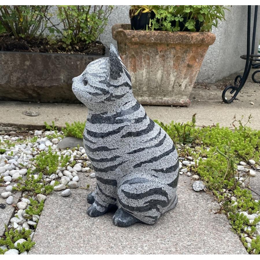 猫の置物 グレー御影石 高さ25.5cm みかげ石 アメリカンショートヘア