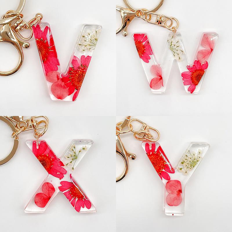 イニシャルキーホルダー レッド N〜Z ハーバリウム風 花