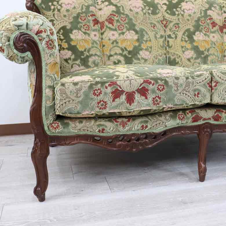 イタリア 3人がけソファ 金華山 グリーン 完成品 木製 HORTENSIA 3P