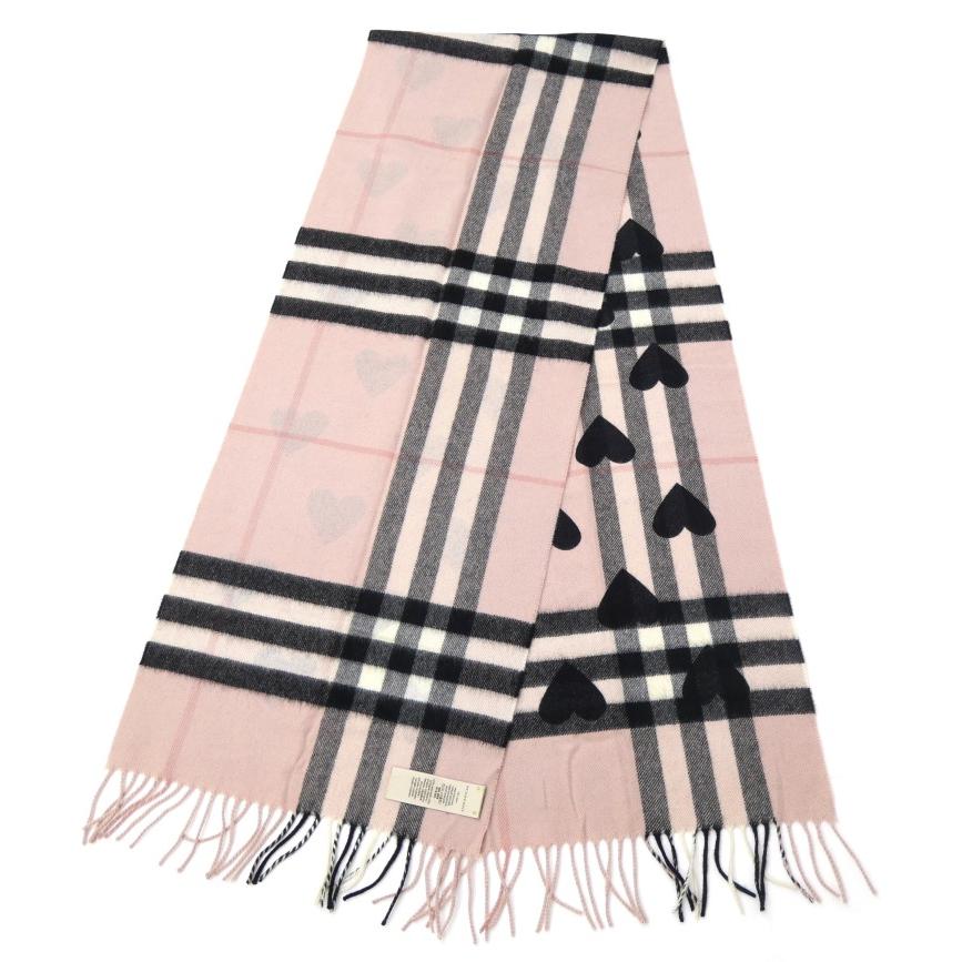BURBERRY（バーバリー） チェック＆ハート マフラー ピンク カシミヤ