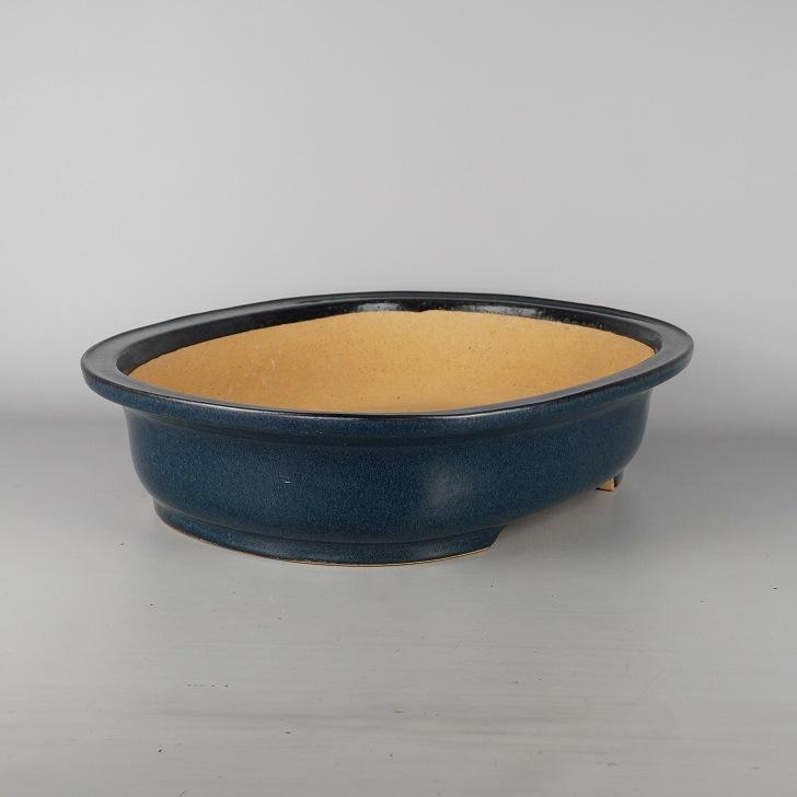 中古】 盆栽鉢 常滑 黎鳳造 大型 長辺 約48cm 楕円鉢 外縁 釉薬 現品