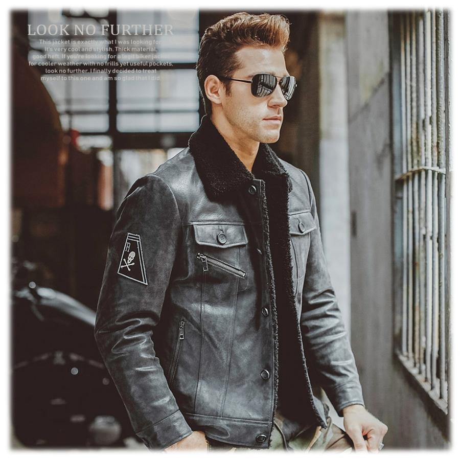 送料無料!】全10サイズ メンズ 本革ボア付き襟ピッグスキンレザー