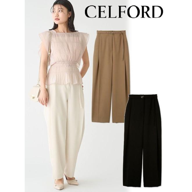 CELFORD（セルフォード） ベルト付きワイドタックテーパードパンツ 23