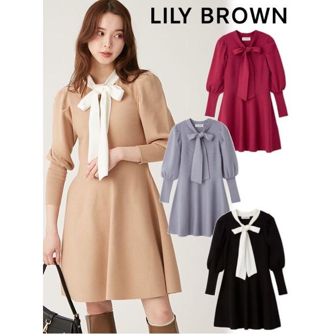 LILY BROWN（リリーブラウン） (12%OFF) ボウタイニットワンピース 24