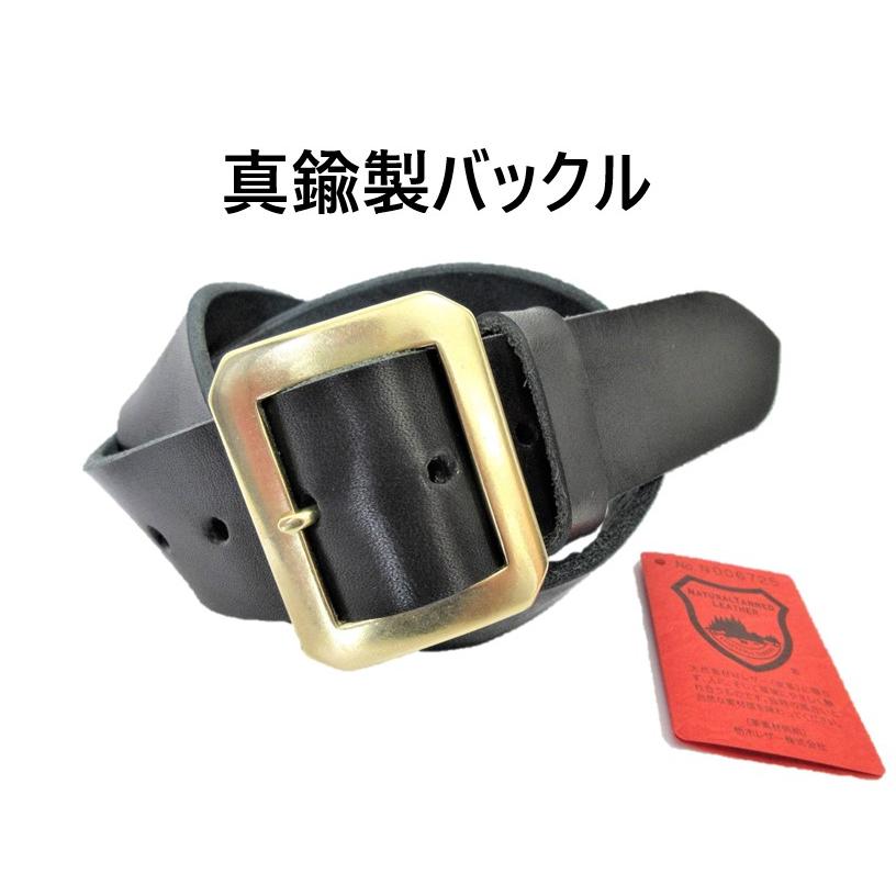 真鍮製八角バックル 栃木レザーベルト 黒 40mm幅 本革 日本製 牛革