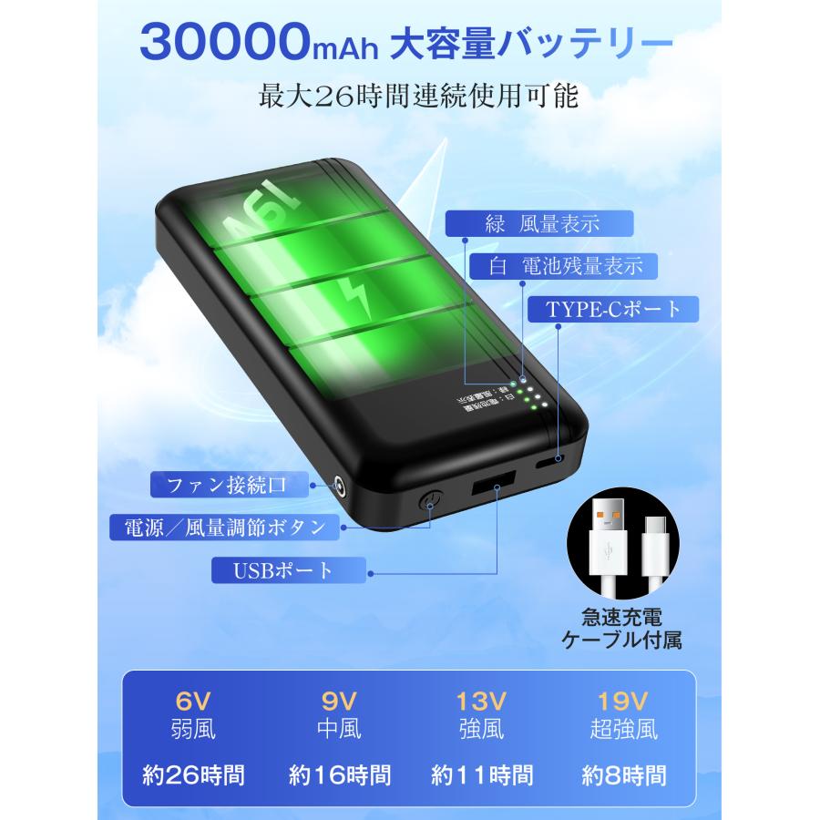 空調作業服 ファン付き作業服 ベスト 30000mAhバッテリー付き 4段階