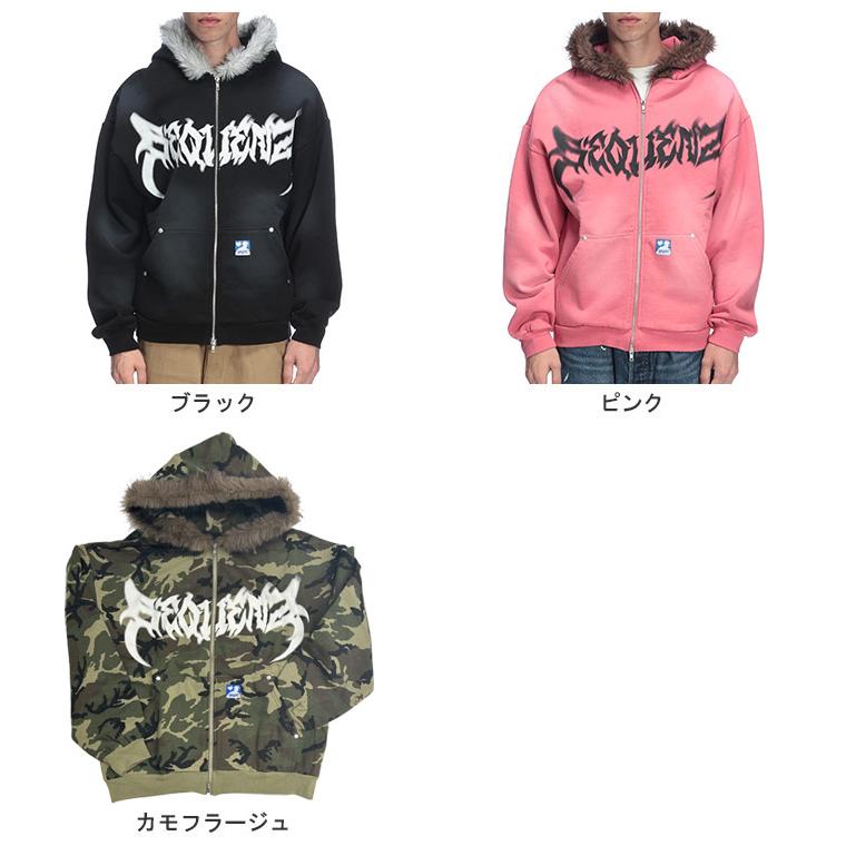 SEQUENZ (シークエンズ) ファー ロゴプリント フルジップ パーカー