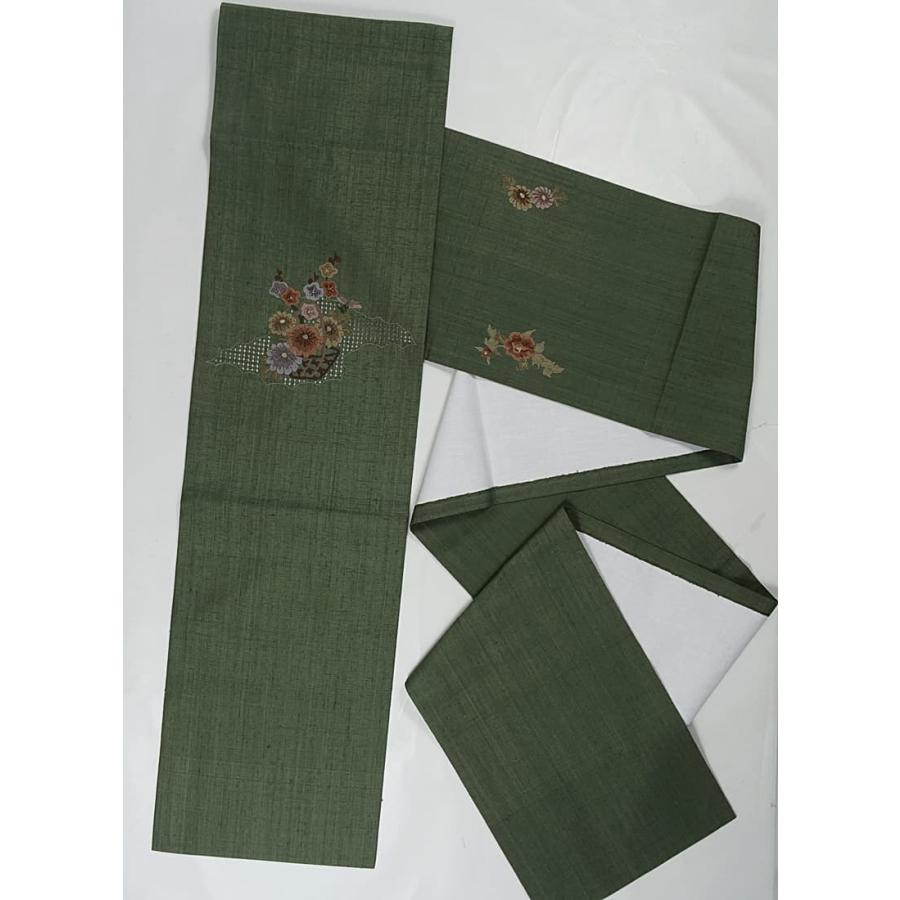 未使用品 名古屋帯 汕頭刺? リサイクル名古屋帯 開き仕立て 相良刺繍