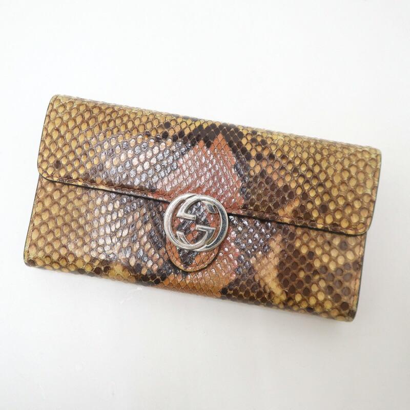 GUCCI グッチ インターロッキングG 二つ折り長財布 パイソン レザー