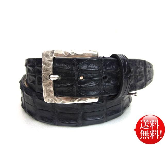 イタリア製 クロコダイル 背ワニ ベルト(40mm幅) 【ブラック】 黒