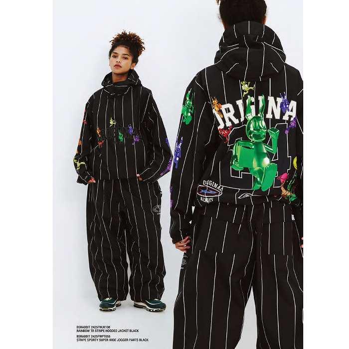BSRABBIT ビエスラビット RAINBOW TR STRIPE HOODED JACKET BLACK 24