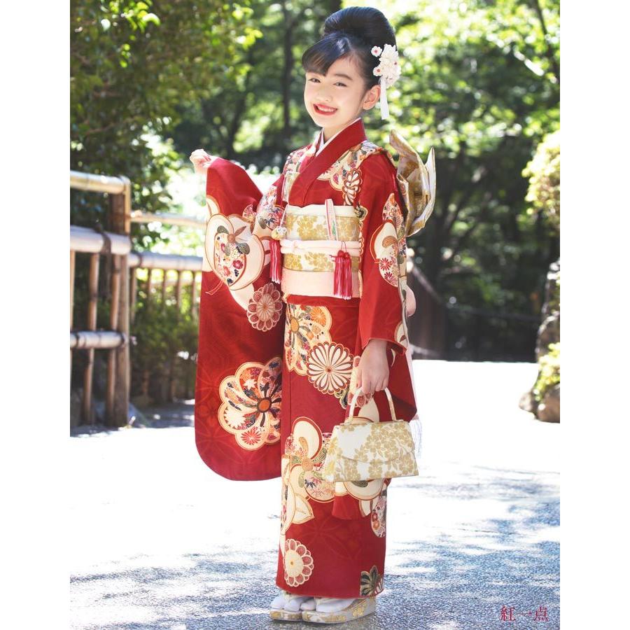 七五三 着物 7歳 正絹 フルセット 購入 セット 紅一点 女の子 橘梅 赤