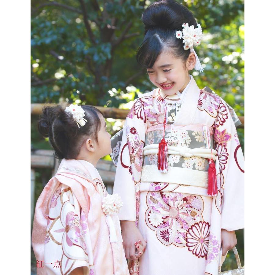 七五三 着物 7歳 正絹 フルセット 購入 セット 紅一点 女の子 橘梅 薄