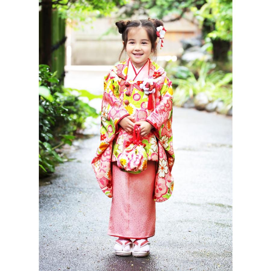 七五三 被布 3才用 「紅一点」 女児着物セット 被布セット - 正絹・花